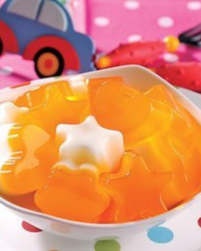 Gelatina bicolor de leche con mandarina